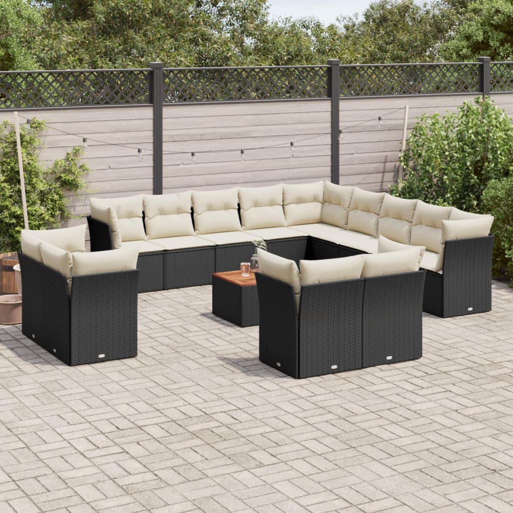 Set Divani da Giardino 14pz con Cuscini in Polyrattan Nero | homemem39