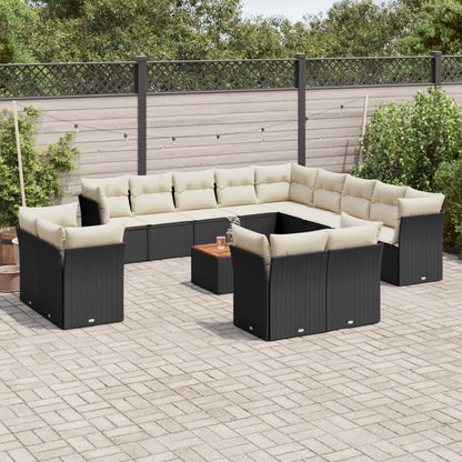 Set Divani da Giardino 14pz con Cuscini in Polyrattan Nero | homemem39
