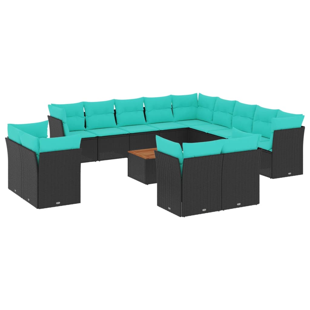 Set Divani da Giardino 14pz con Cuscini in Polyrattan Nero | homemem39