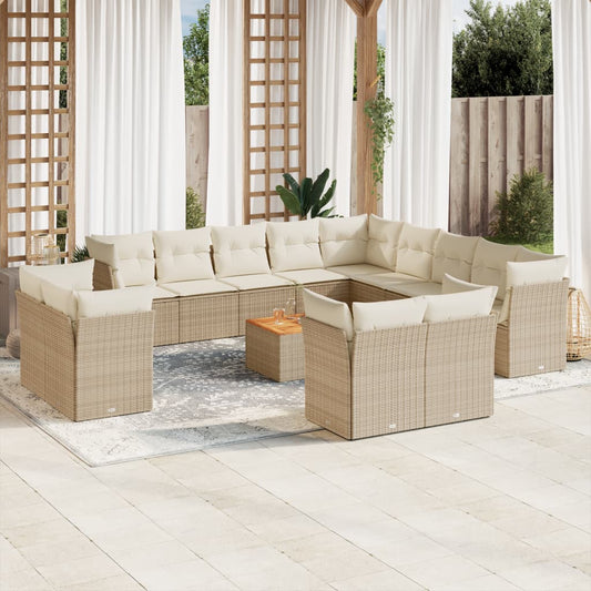 Set Divani da Giardino 14pz con Cuscini in Polyrattan Beige | homemem39