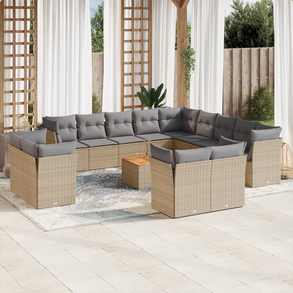 Set Divano da Giardino 14 pz con Cuscini Beige Misto Polyrattan - homemem39