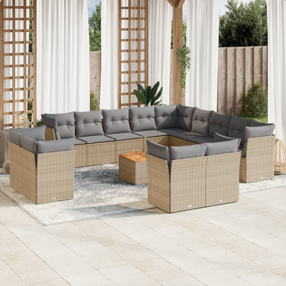 Set Divano da Giardino 14 pz con Cuscini Beige Misto Polyrattan - homemem39
