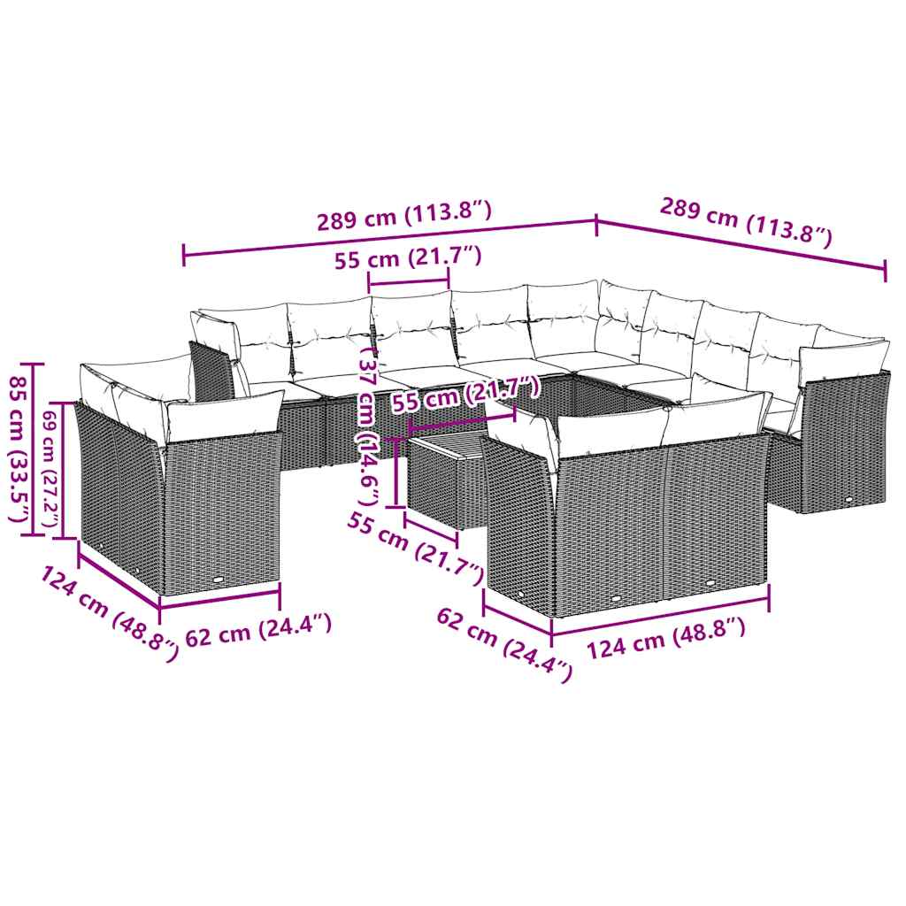 Set Divani da Giardino 14pz con Cuscini in Polyrattan Grigio - homemem39