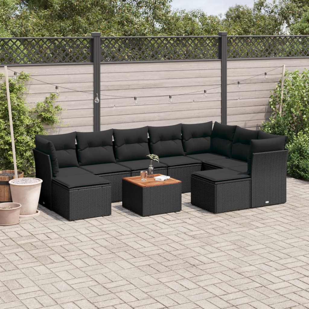 Set Divani da Giardino 10pz con Cuscini in Polyrattan Nero - homemem39