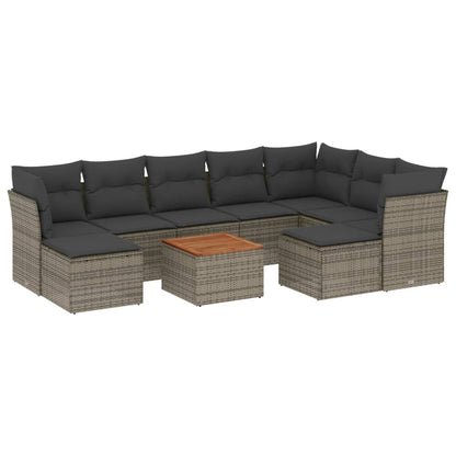 Set Divano da Giardino 10 pz con Cuscini Grigio in Polyrattan