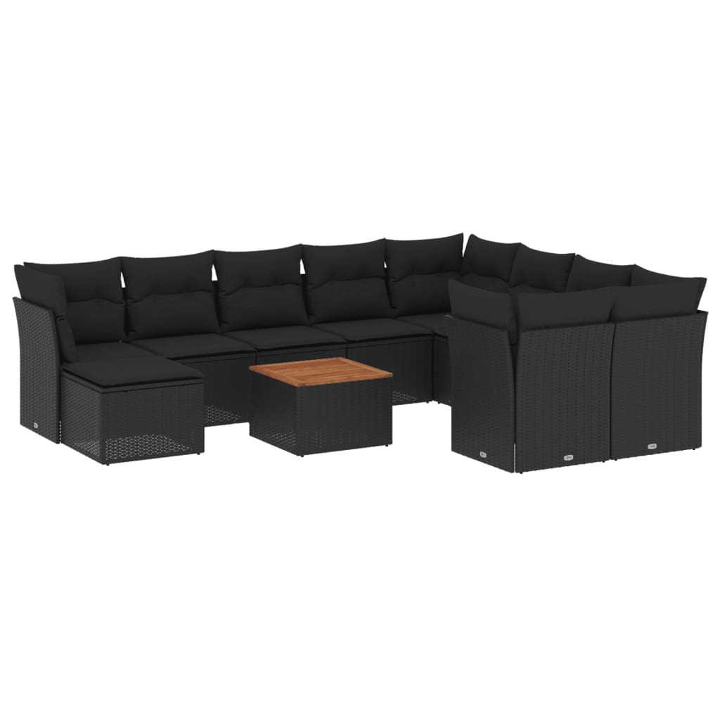 Set Divani da Giardino 11 pz con Cuscini in Polyrattan Nero | homemem39