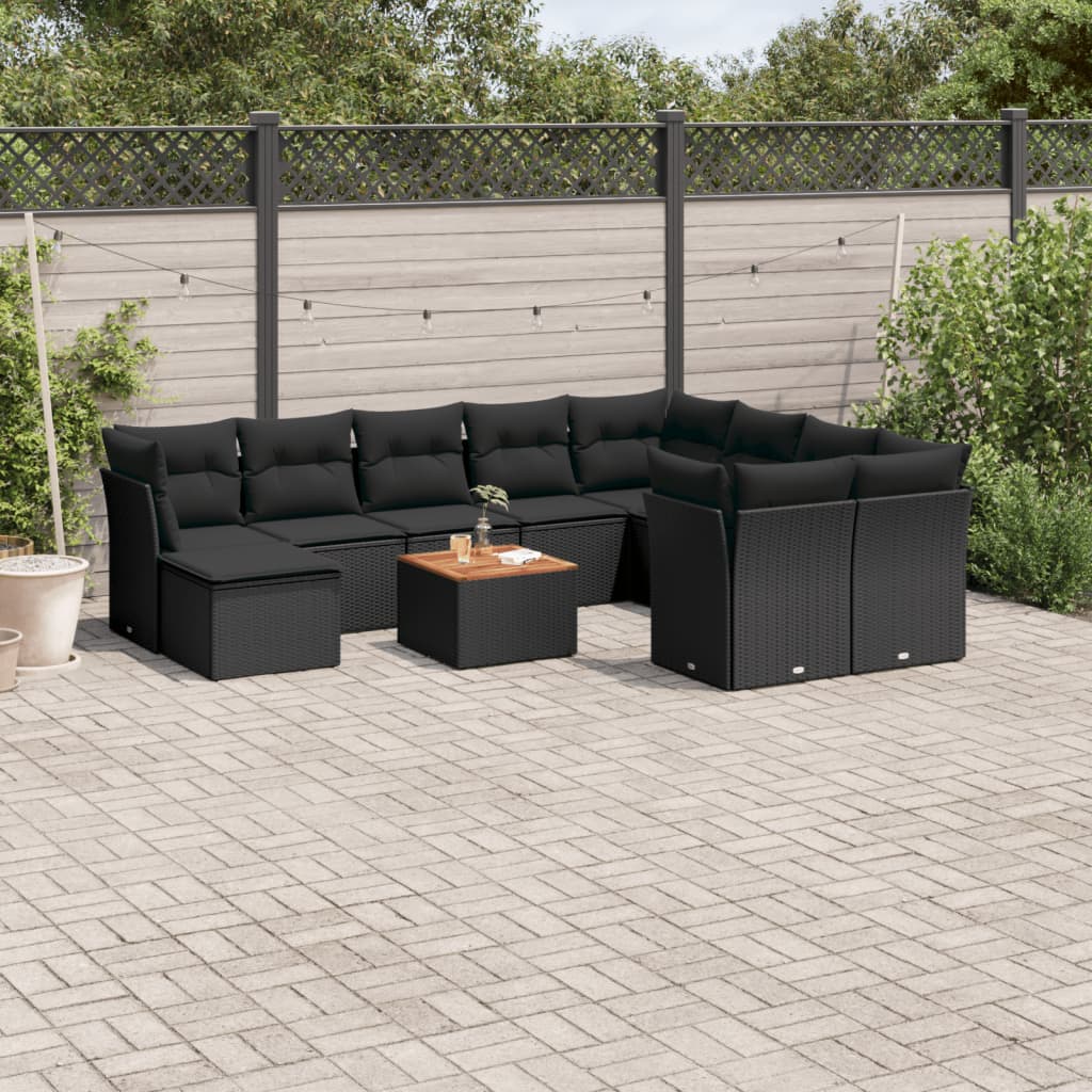 Set Divani da Giardino 11 pz con Cuscini in Polyrattan Nero | homemem39