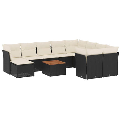 Set Divani da Giardino 11 pz con Cuscini in Polyrattan Nero | homemem39