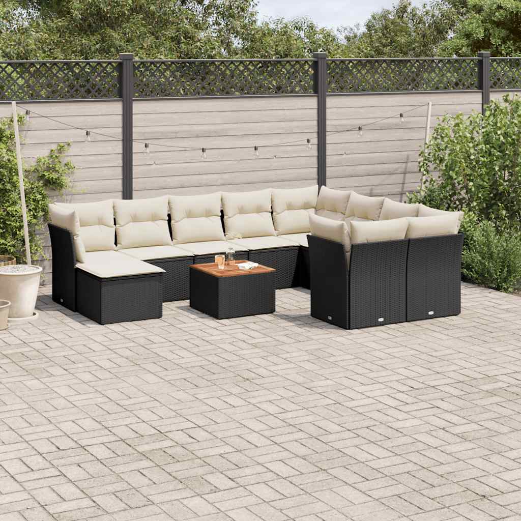 Set Divani da Giardino 11 pz con Cuscini in Polyrattan Nero | homemem39