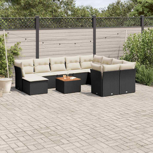 Set Divani da Giardino 11 pz con Cuscini in Polyrattan Nero - homemem39