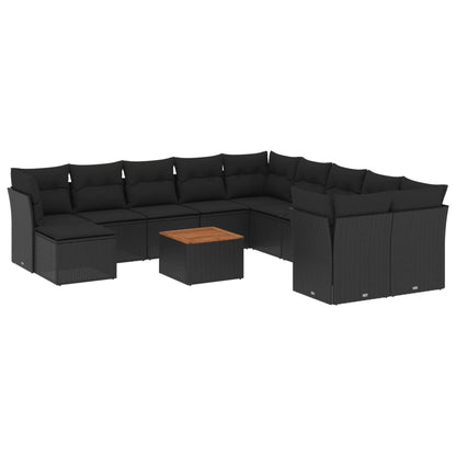 Set Divani da Giardino 12 pz con Cuscini Nero in Polyrattan - homemem39