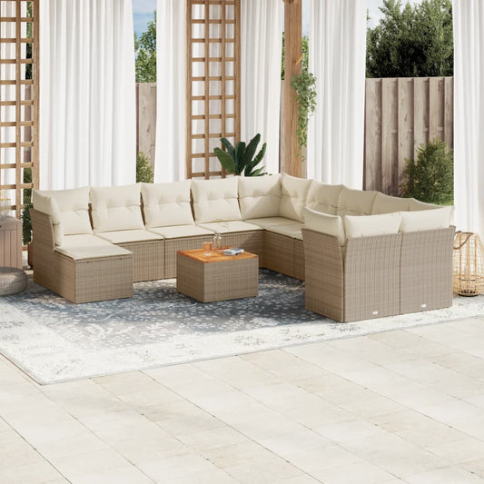 Set Divani da Giardino 12 pz con Cuscini Beige in Polyrattan | homemem39