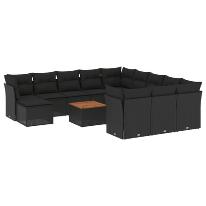 Set Divani da Giardino 13pz con Cuscini Nero in Polyrattan - homemem39