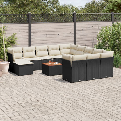 Set Divani da Giardino 13pz con Cuscini Nero in Polyrattan - homemem39