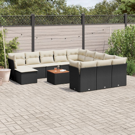 Set Divani da Giardino 13pz con Cuscini Nero in Polyrattan - homemem39