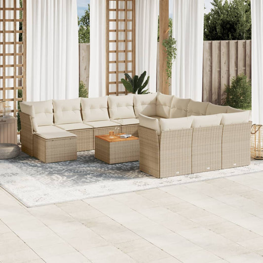 Set Divano da Giardino 13 pz con Cuscini Beige in Polyrattan | homemem39