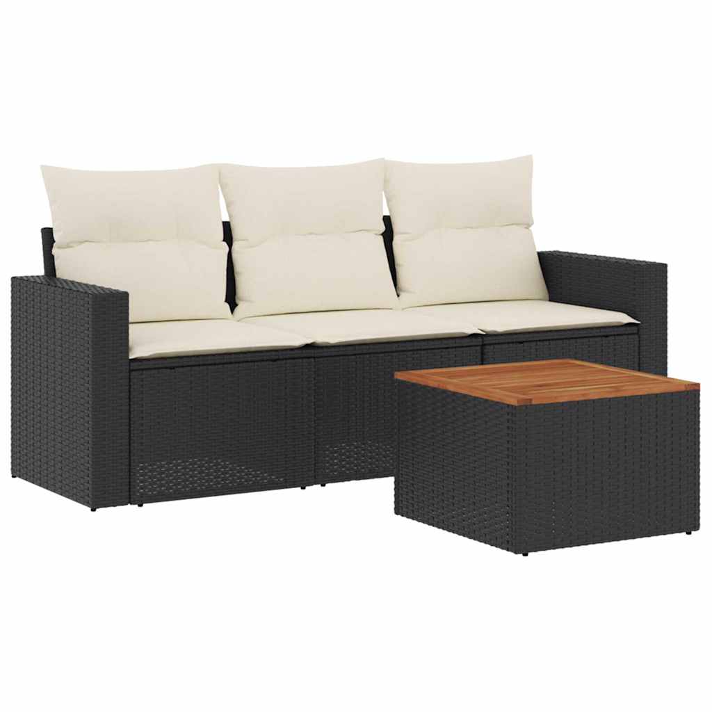 Set Divani da Giardino 4 pz con Cuscini Nero in Polyrattan
