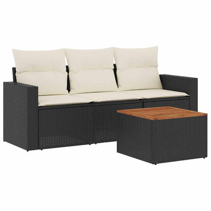 Set Divani da Giardino 4 pz con Cuscini Nero in Polyrattan