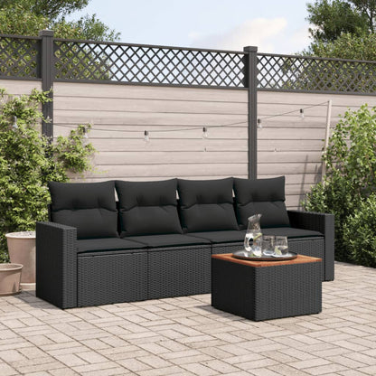 Set Divani da Giardino 5 pz con Cuscini in Polyrattan Nero - homemem39