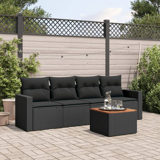 Set Divani da Giardino 5 pz con Cuscini in Polyrattan Nero - homemem39