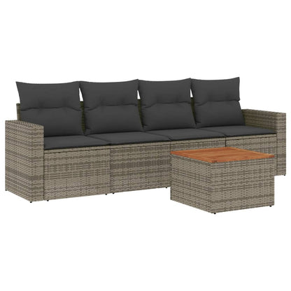 Set Divano da Giardino 5 pz con Cuscini Grigio in Polyrattan - homemem39