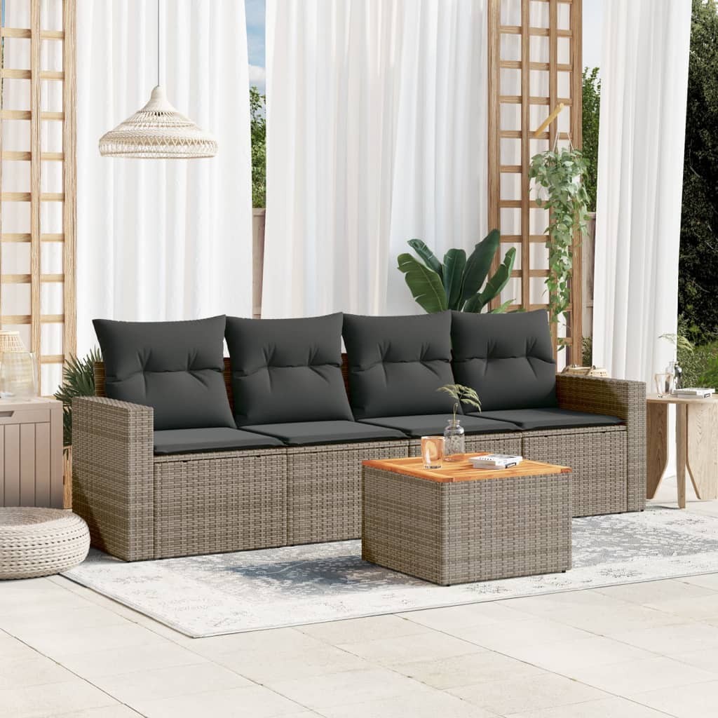 Set Divano da Giardino 5 pz con Cuscini Grigio in Polyrattan - homemem39