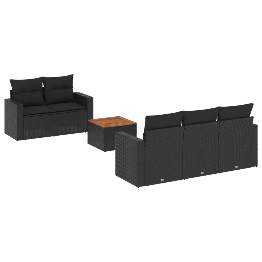 Set Divano da Giardino 6 pz con Cuscini Nero in Polyrattan - homemem39