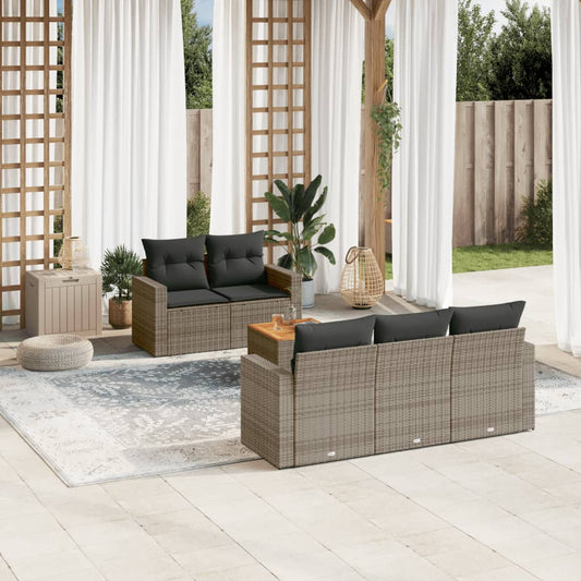 Set Divano da Giardino 6 pz con Cuscini Grigio in Polyrattan - homemem39