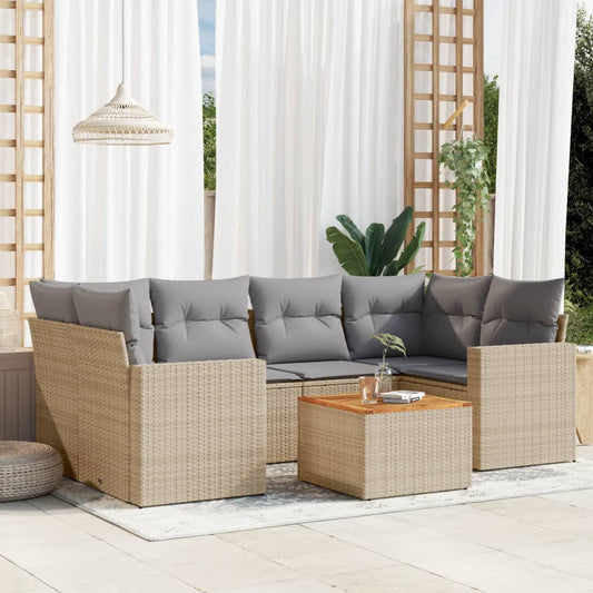 Set Divano da Giardino 7 pz con Cuscini Beige Misto Polyrattan - homemem39