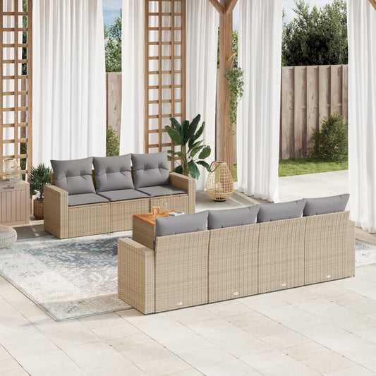 Set Divano da Giardino 8 pz con Cuscini Beige Misto Polyrattan - homemem39