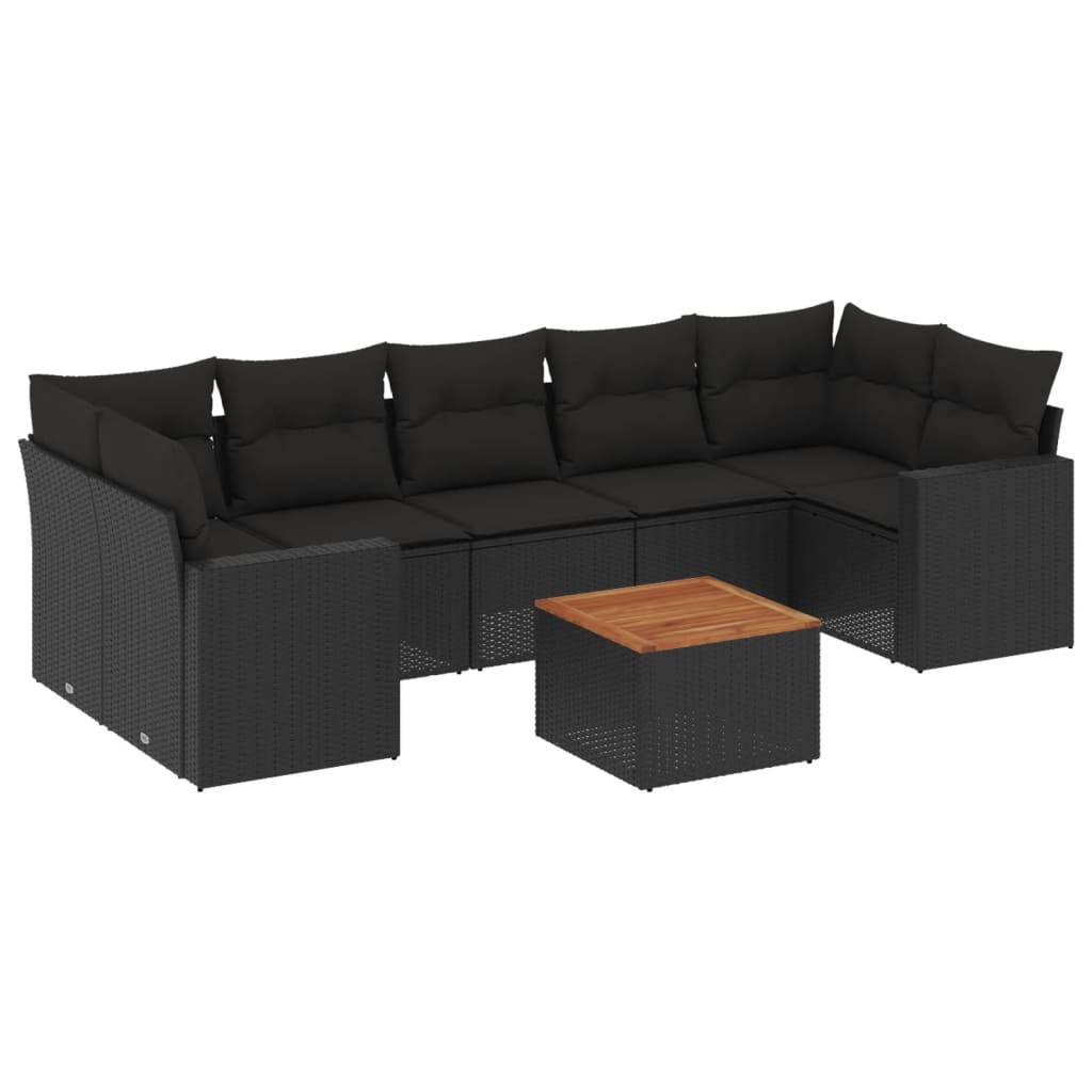 Set Divani da Giardino con Cuscini 8 pz Nero in Polyrattan - homemem39