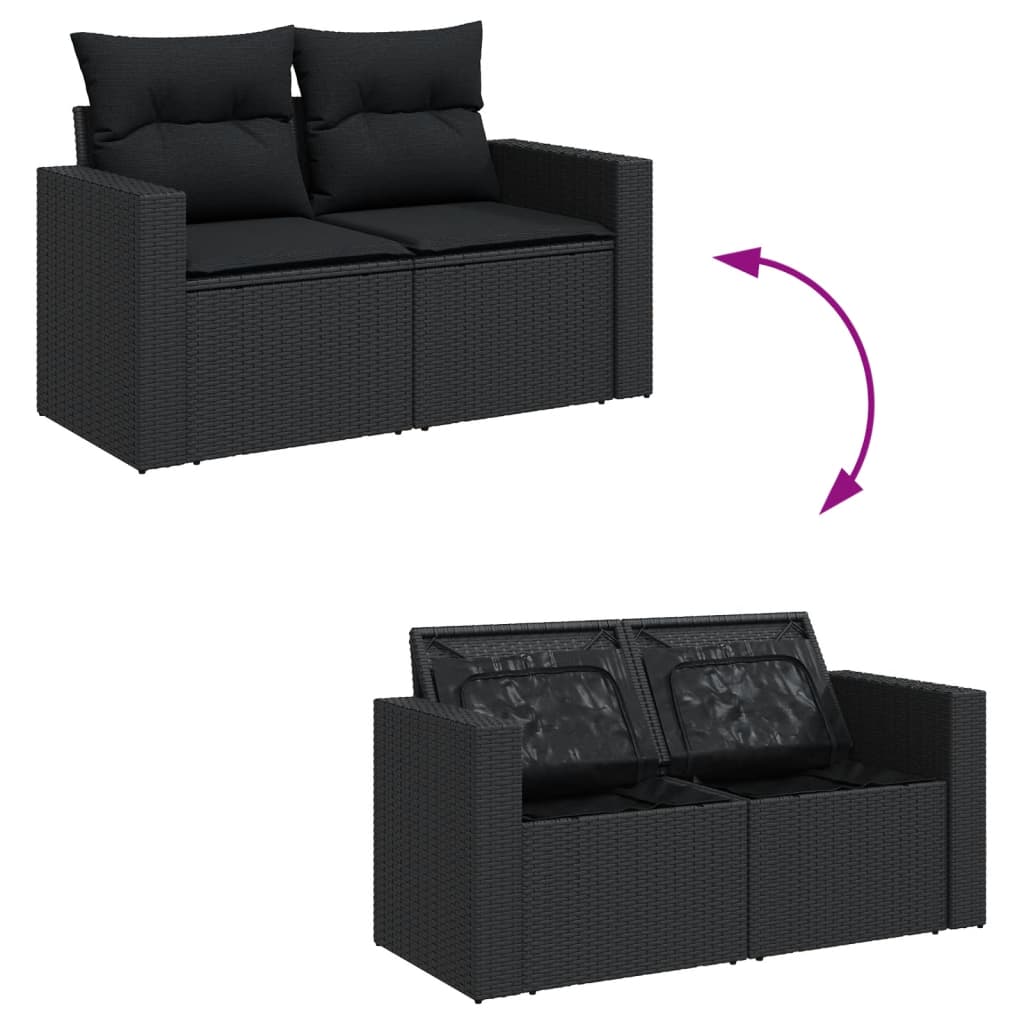 Set Divani da Giardino con Cuscini 8 pz Nero in Polyrattan - homemem39