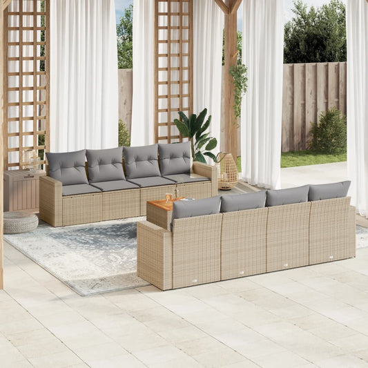 Set Divano da Giardino 9 pz con Cuscini Beige Misto Polyrattan - homemem39