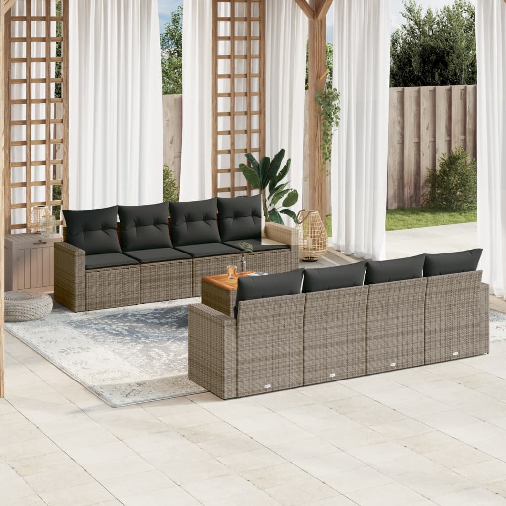 Set Divano da Giardino 9 pz con Cuscini Grigio in Polyrattan | homemem39