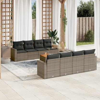 Set Divano da Giardino 9 pz con Cuscini Grigio in Polyrattan - homemem39
