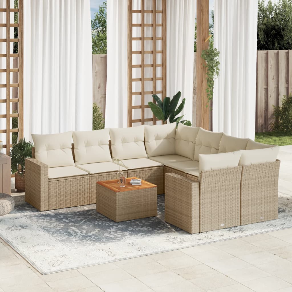 Set Divano da Giardino 9 pz con Cuscini Beige in Polyrattan - homemem39