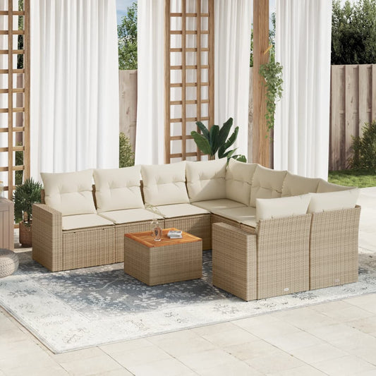 Set Divano da Giardino 9 pz con Cuscini Beige in Polyrattan - homemem39