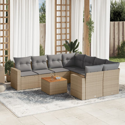 Set Divano da Giardino 9 pz con Cuscini Beige Misto Polyrattan - homemem39