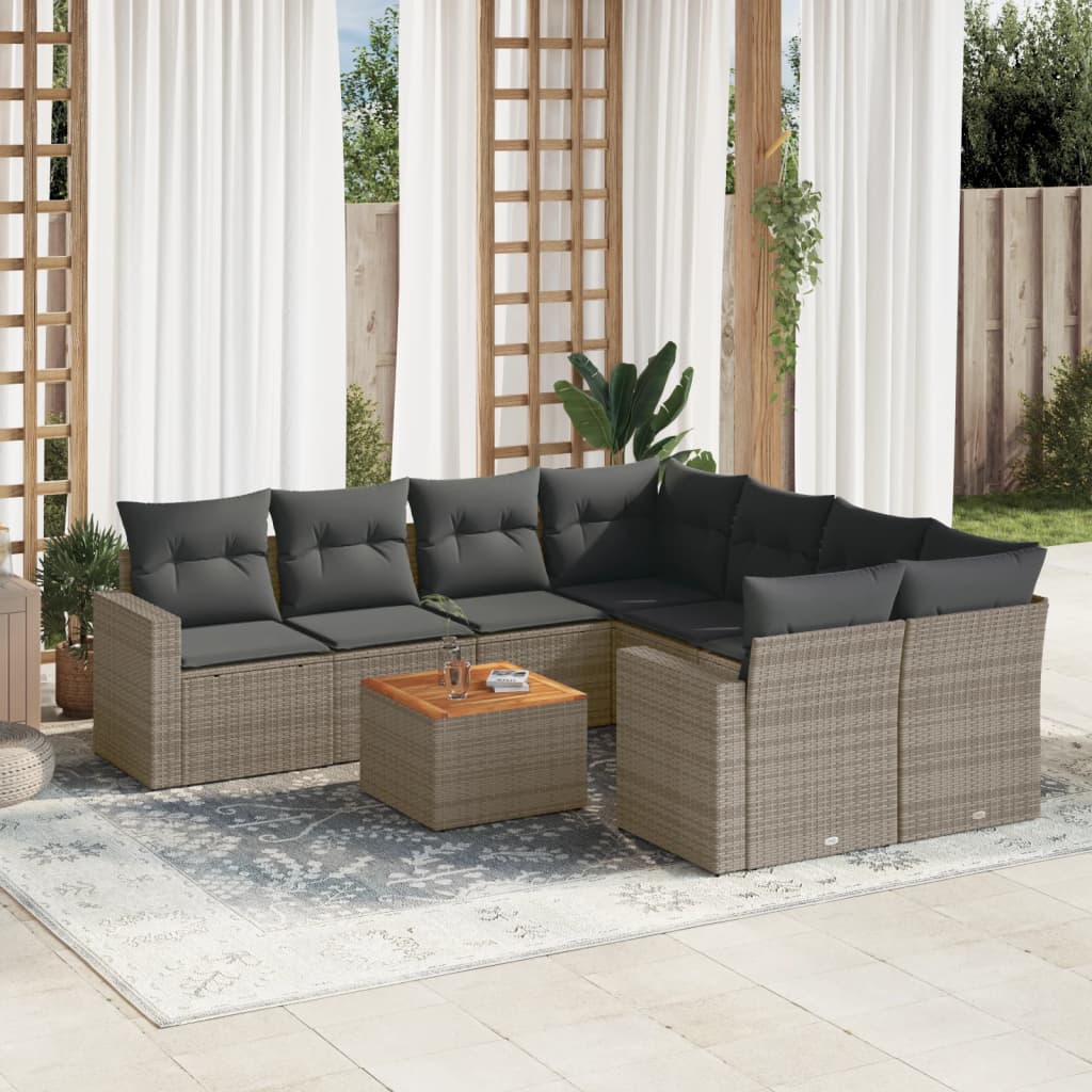 Set Divano da Giardino 9 pz con Cuscini Grigio in Polyrattan - homemem39