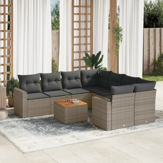 Set Divano da Giardino 9 pz con Cuscini Grigio in Polyrattan - homemem39