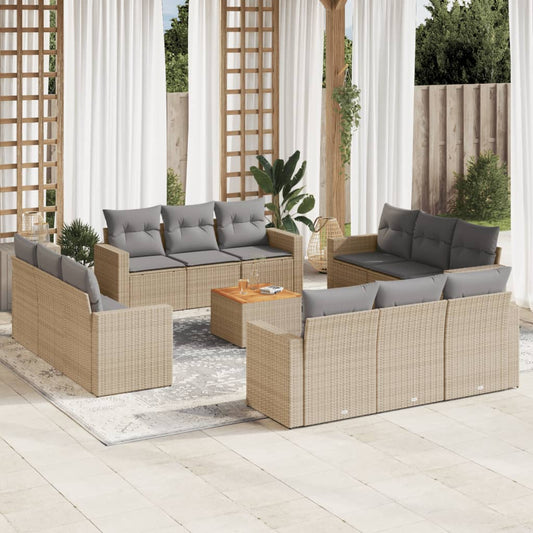 Set Divano da Giardino 13 pz con Cuscini Beige Misto Polyrattan - homemem39