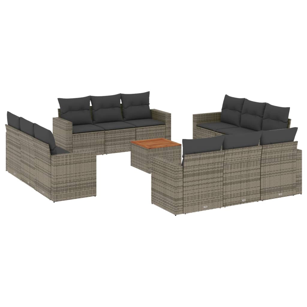 Set Divani da Giardino 13 pz con Cuscini Grigio in Polyrattan - homemem39