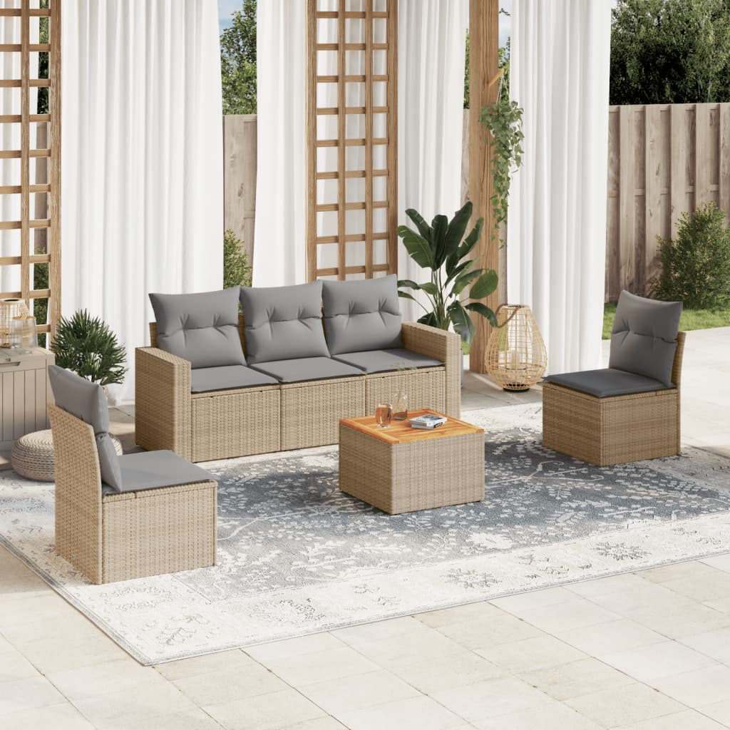 Set Divano da Giardino 6 pz con Cuscini Beige Misto Polyrattan - homemem39