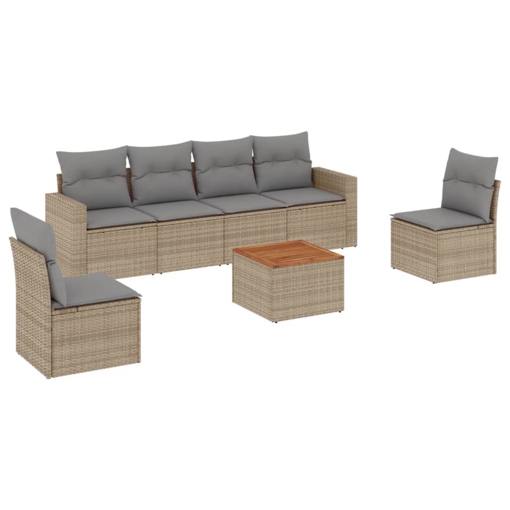 Set Divano da Giardino 7 pz con Cuscini Beige Misto Polyrattan - homemem39