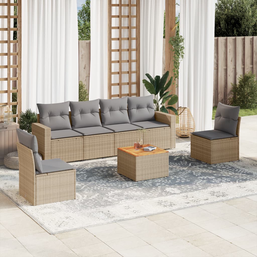 Set Divano da Giardino 7 pz con Cuscini Beige Misto Polyrattan - homemem39