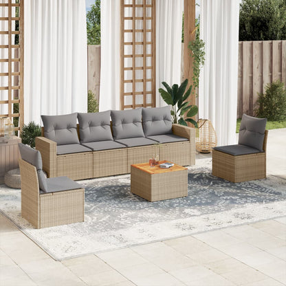 Set Divano da Giardino 7 pz con Cuscini Beige Misto Polyrattan - homemem39