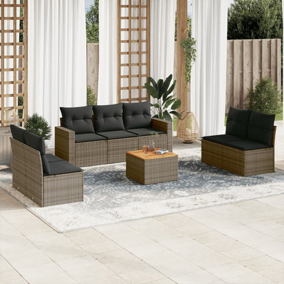 Set Divano da Giardino 8 pz con Cuscini Grigio in Polyrattan - homemem39