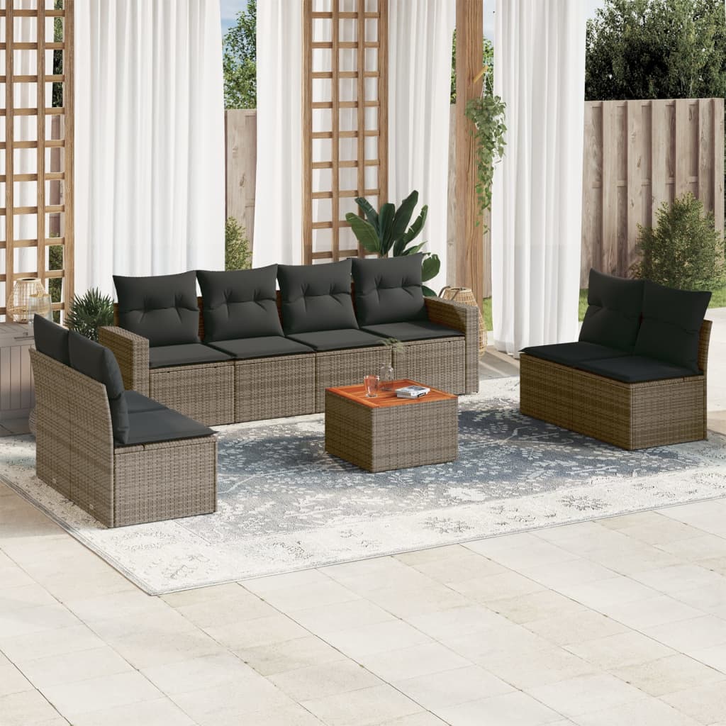 Set Divano da Giardino 9 pz con Cuscini Grigio in Polyrattan - homemem39