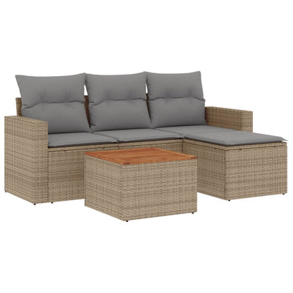Set Divano da Giardino 5 pz con Cuscini Beige Misto Polyrattan - homemem39