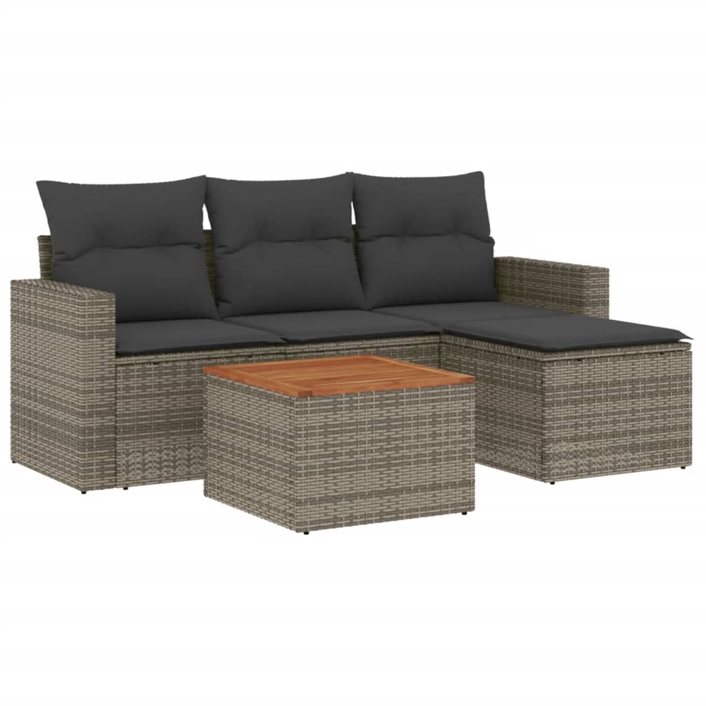 Set Divano da Giardino 5 pz con Cuscini Grigio in Polyrattan - homemem39